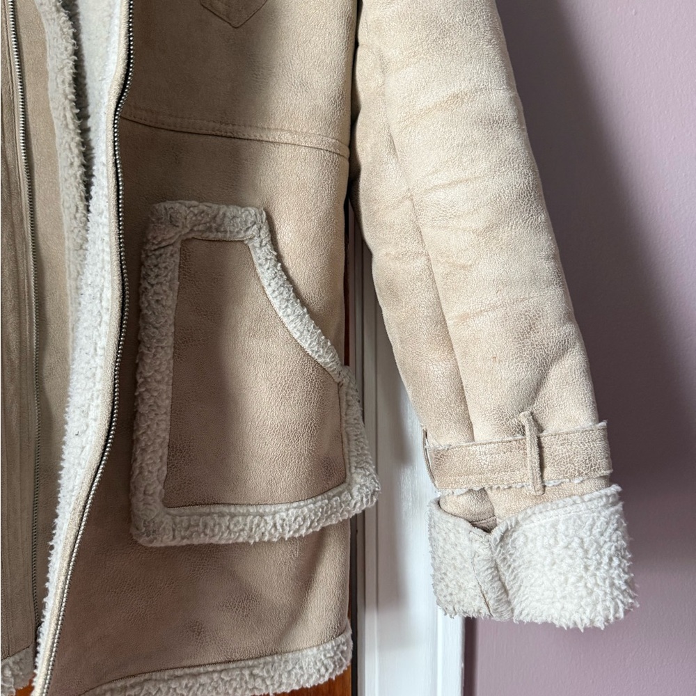Steve Madden Cream Shearling Coat - Picture 2 of 4